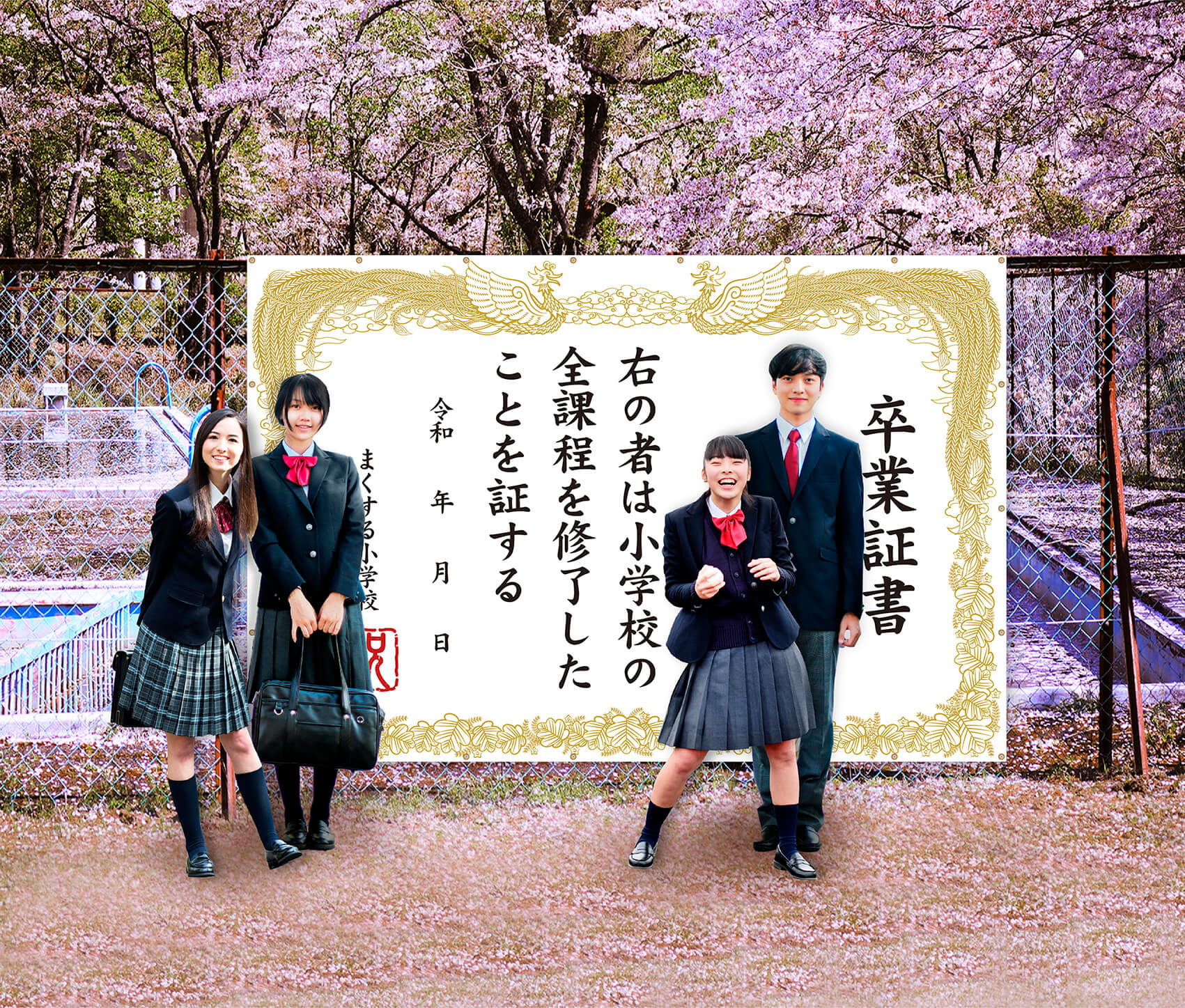 フォトスポット幕 【卒業証書A】 小学校 中学校 高校の卒業式に